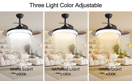 42 inch Retractable Ceiling Fans with Lights Remote Control,Fandelier Flush Mount Modern Ceiling Fan with Bladeless Ceiling Fan,LED Dimmable Light,Sil