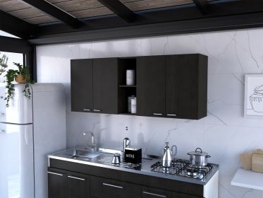 Portofino 150 Wall Cabinet; Double Door; Two External Shelves; Two Interior Shelves -Black