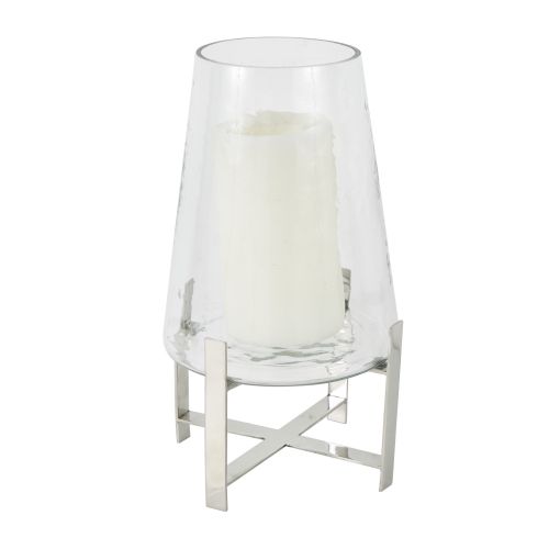 DecMode Stainless Steel Hurricane Lamp with Stainless Steel X Shaped Base