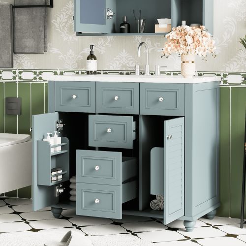 36" Bathroom Vanity Cabinet with Sink Combo Set, Undermount Resin Sink, Free Standing Vanity Set with 2 Drawers& Soft Closing Doors, Solid Wood Frame 36" Bathroom Vanity Cabinet with Sink Combo Set, Undermount Resin Sink, Free Standing Vanity Set with 2 Drawers& Soft Closing Doors, Solid Wood Frame