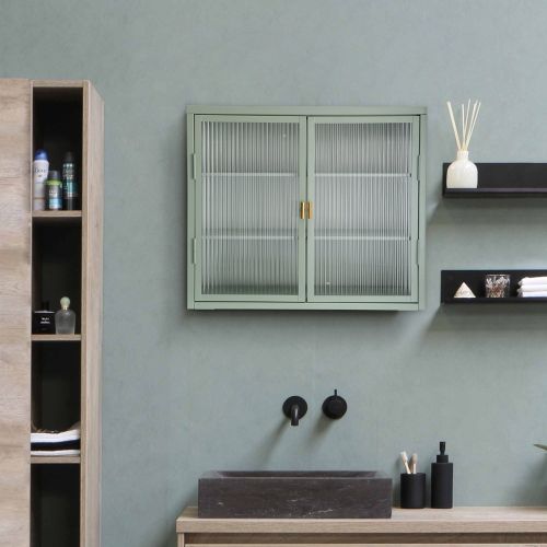 Retro Style Haze Double Glass Door Wall Cabinet With Detachable Shelves for Office, Dining Room,Living Room, Kitchen and Bathroom Mint Green(=OLD ITEM Retro Style Haze Double Glass Door Wall Cabinet With Detachable Shelves for Office, Dining Room,Living Room, Kitchen and Bathroom Mint Green(=OLD ITEM