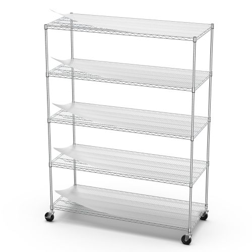 5 Tier 7500lbs Heavy Duty Adjustable Storage Rack Metal Shelf Wire Shelving Unit with Wheels & Shelf Liners - 82" H x 60" L x 24" D - Chrome 5 Tier 7500lbs Heavy Duty Adjustable Storage Rack Metal Shelf Wire Shelving Unit with Wheels & Shelf Liners - 82" H x 60" L x 24" D - Chrome