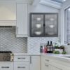 Retro Style Haze Double Glass Door Wall Cabinet With Detachable Shelves for Office, Dining Room,Living Room, Kitchen and Bathroom Grey Color(=OLD ITEM
