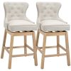 Upholstered Fabric Bar Height Bar Stools, 180¬∞ Swivel Nailhead-Trim Pub Chairs, 30" Seat Height with Rubber Wood Legs, Set of 2, Cream