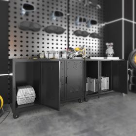 Metal Storage Cabinet with Wheels,Garage Storage Cabinet with 3 Doors ,Sturdy and Durable Heavy Duty Utility Storage Cabinet for Office/Kitchen/Pantry