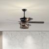 52 Inch Farmhouse Ceiling Fan with Lights and Remote,3-Lights Ceiling Fan with Caged Light Fixture (No include Bulbs), Ceiling Fan for Patio,Living ro