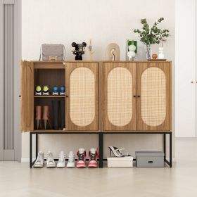 Set of 2, Natural rattan, Allen 2 Door High Cabinet, Rattan, Built-in Adjustable Shelf, Easy Assembly, Free Standing Cabinet for Living Room Bedroom