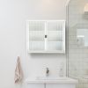 Retro Style Haze Double Glass Door Wall Cabinet With Detachable Shelves for Office, Dining Room,Living Room, Kitchen and Bathroom White Color(=OLD ITE
