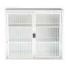 Retro Style Haze Double Glass Door Wall Cabinet With Detachable Shelves for Office, Dining Room,Living Room, Kitchen and Bathroom White Color(=OLD ITE