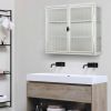 Retro Style Haze Double Glass Door Wall Cabinet With Detachable Shelves for Office, Dining Room,Living Room, Kitchen and Bathroom White Color(=OLD ITE