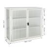 Retro Style Haze Double Glass Door Wall Cabinet With Detachable Shelves for Office, Dining Room,Living Room, Kitchen and Bathroom White Color(=OLD ITE