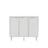 Storage cabinet Wave pattern three door buffets & sideboards for living room, dining room, bedroom , hall, white, 39.4''w x 15.8''d x 33.5''h.