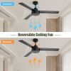 52" Outdoor Ceiling Fan Without Light with Remote Control ,3 ABS Blades Farmhouse Ceiling Fan 6-speed Reversible DC Motor Black for Living Room, Bedro