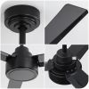 52" Outdoor Ceiling Fan Without Light with Remote Control ,3 ABS Blades Farmhouse Ceiling Fan 6-speed Reversible DC Motor Black for Living Room, Bedro