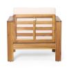 ( Set of 2) Outdoor Acacia Wood Club Chairs with Cushions, Teak+Beige, 27.75"D x 32"W x 27.75"H