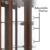6 Shelf Corner Curio Display Cabinet with Lights, Mirrors and Adjustable Shelves, Walnut(E26 light bulb not included)