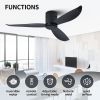 52" Low Profile Ceiling Fan No Light, Black Flush Mount Ceiling Fans without Lights