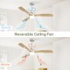 Indoor 52 Inch Ceiling Fan With Dimmable Led Light 6 Speed Remote Silver 3 Wood Blade Reversible DC Motor For Bedroom