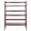 3-tier foldable shelf; stackable; walnut finish