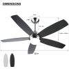 52 Inch Black Ceiling Fan with Lights Remote Control Modern Ceiling Fan
