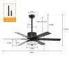 52 Inch Indoor Modern LED Ceiling Fan with Light and Remote Control, Reversible 6 Blades , Reversible Motor - (Matte Black)