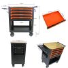 4 DRAWERS MULTIFUNCTIONAL TOOL CART WITH WHEELS AND WOODEN TOP-ORANGE