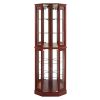 6 Shelf Corner Curio Display Cabinet with Lights, Mirrors and Adjustable Shelves, Cherry(E26 light bulb not included)