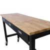 60in Work Bench, Workbench with Drawer Storage, Heavy Duty Bamboo Wood Work Table with Wheels for Garage Home Office