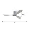52 Inch Flush Mount Ceiling Fan DC 3 Carved Wood Fan Blade Noiseless Reversible Motor Remote Control Without Light
