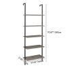 5-Shelf Wood Ladder Bookcase with Metal Frame, Industrial 5-Tier Modern Ladder Shelf Wood Shelves,Gray YJ