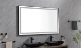 96in. W x36 in. H Framed LED Single Bathroom Vanity Mirror in Polished Crystal Bathroom Vanity LED Mirror with 3 Color Lights Mirror for Bathroom Wall