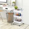3-Tier Metal Rolling Cart Utility Cart Storage Cart with Lockable Wheels for Kitchen Bathroom Office(White)