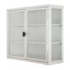 Retro Style Haze Double Glass Door Wall Cabinet With Detachable Shelves for Office, Dining Room,Living Room, Kitchen and Bathroom White Color(=OLD ITE