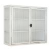 Retro Style Haze Double Glass Door Wall Cabinet With Detachable Shelves for Office, Dining Room,Living Room, Kitchen and Bathroom White Color(=OLD ITE