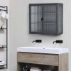 Retro Style Haze Double Glass Door Wall Cabinet With Detachable Shelves for Office, Dining Room,Living Room, Kitchen and Bathroom Grey Color(=OLD ITEM