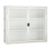 Retro Style Haze Double Glass Door Wall Cabinet With Detachable Shelves for Office, Dining Room,Living Room, Kitchen and Bathroom White Color(=OLD ITE