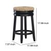 Wooden Counter Stool with Round Rattan Padded Seat, Black and Brown