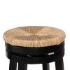 Wooden Counter Stool with Round Rattan Padded Seat, Black and Brown