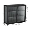 Retro Style Haze Double Glass Door Wall Cabinet With Detachable Shelves for Office, Dining Room,Living Room, Kitchen and Bathroom Black(=OLD ITEM CODE