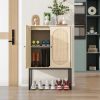 Allen 2 Door high cabinet, rattan, Built-in adjustable shelf, Easy Assembly, Free Standing Cabinet for Living Room Bedroom