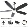 52 Inch Black Ceiling Fan with Lights Remote Control Modern Ceiling Fan