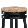 Wooden Counter Stool with Round Rattan Padded Seat, Black and Brown