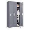 3 Door 72"H Metal Lockers With Lock for Employees,Storage Locker Cabinet for Home Gym Office School Garage,Gray