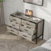 Wood Dresser with 6 Drawers, Wooden Storage Closet for Bedroom, Solid Clothes Cabinet with Sturdy Steel Frame, 48.58"W√ó15.75"D√ó31.22"H, 48 inch, Rus