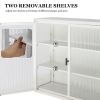 Retro Style Haze Double Glass Door Wall Cabinet With Detachable Shelves for Office, Dining Room,Living Room, Kitchen and Bathroom White Color(=OLD ITE