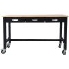 60in Work Bench, Workbench with Drawer Storage, Heavy Duty Bamboo Wood Work Table with Wheels for Garage Home Office