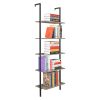 5-Shelf Wood Ladder Bookcase with Metal Frame, Industrial 5-Tier Modern Ladder Shelf Wood Shelves,Gray YJ