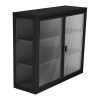 Retro Style Haze Double Glass Door Wall Cabinet With Detachable Shelves for Office, Dining Room,Living Room, Kitchen and Bathroom Black(=OLD ITEM CODE