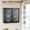 Retro Style Haze Double Glass Door Wall Cabinet With Detachable Shelves for Office, Dining Room,Living Room, Kitchen and Bathroom Black(=OLD ITEM CODE