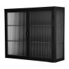 Retro Style Haze Double Glass Door Wall Cabinet With Detachable Shelves for Office, Dining Room,Living Room, Kitchen and Bathroom Black(=OLD ITEM CODE